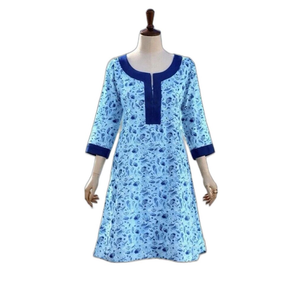 Cabana Life Tunic Dress Women's Size XL Blue Paisley UPF 50 3/4 Sleeves